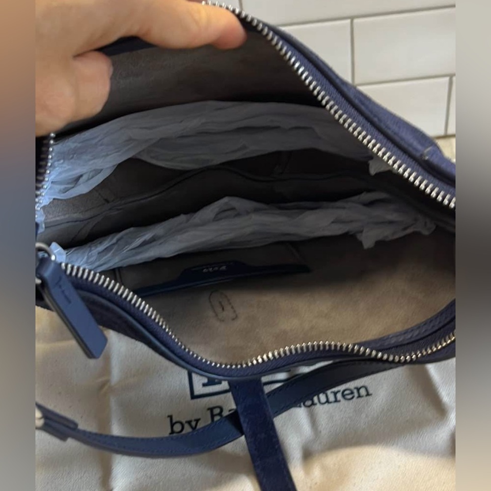 Polo by Ralph Lauren Navy Shoulder Bag silver hardware blue suede mini polo id - Picture 7 of 8